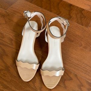 Beige block heel sandals